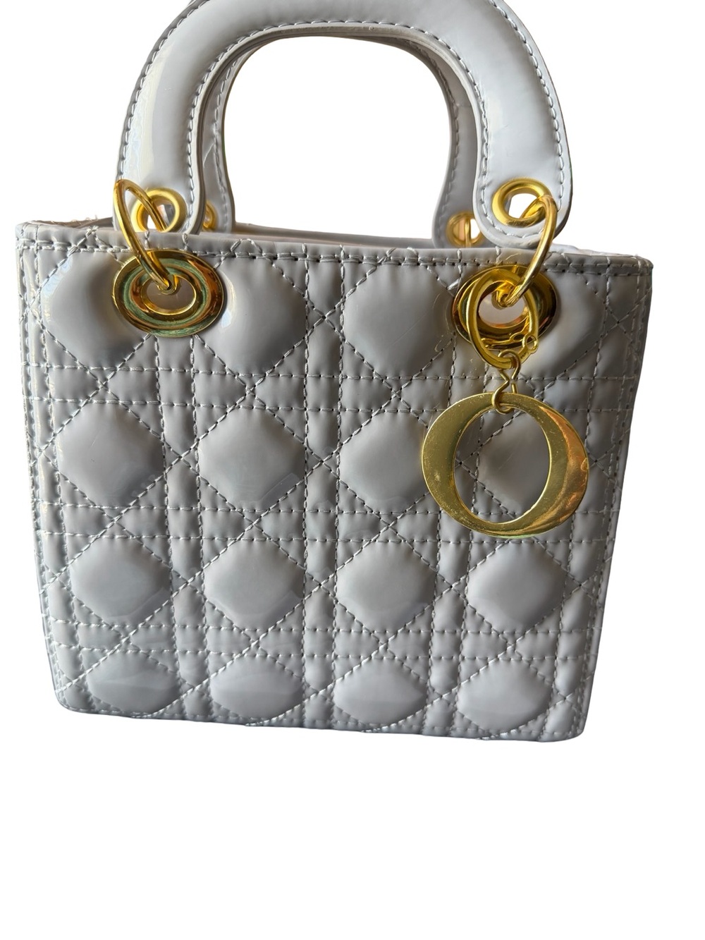 Light Gray Quilted Top-Handle Women’s Fashion  Bag with Gold Hardware